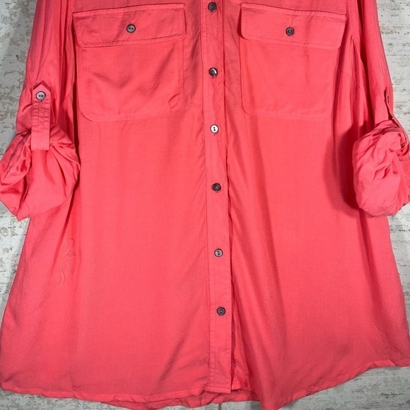 WOMAN WITHIN Apricot Blouse Button Up Front Pockets Tab Sleeves Top Size 14/16 - Picture 14 of 15